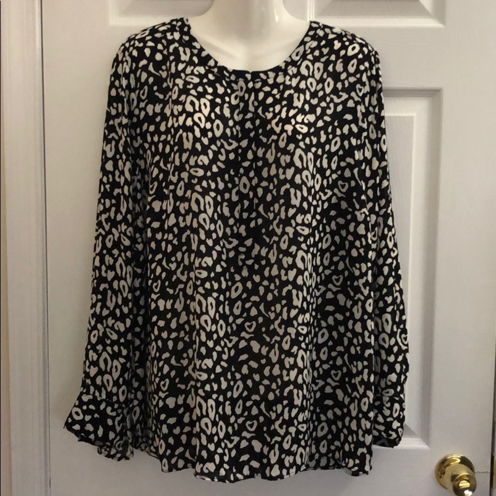 Black and white animal print chiffon style blouse